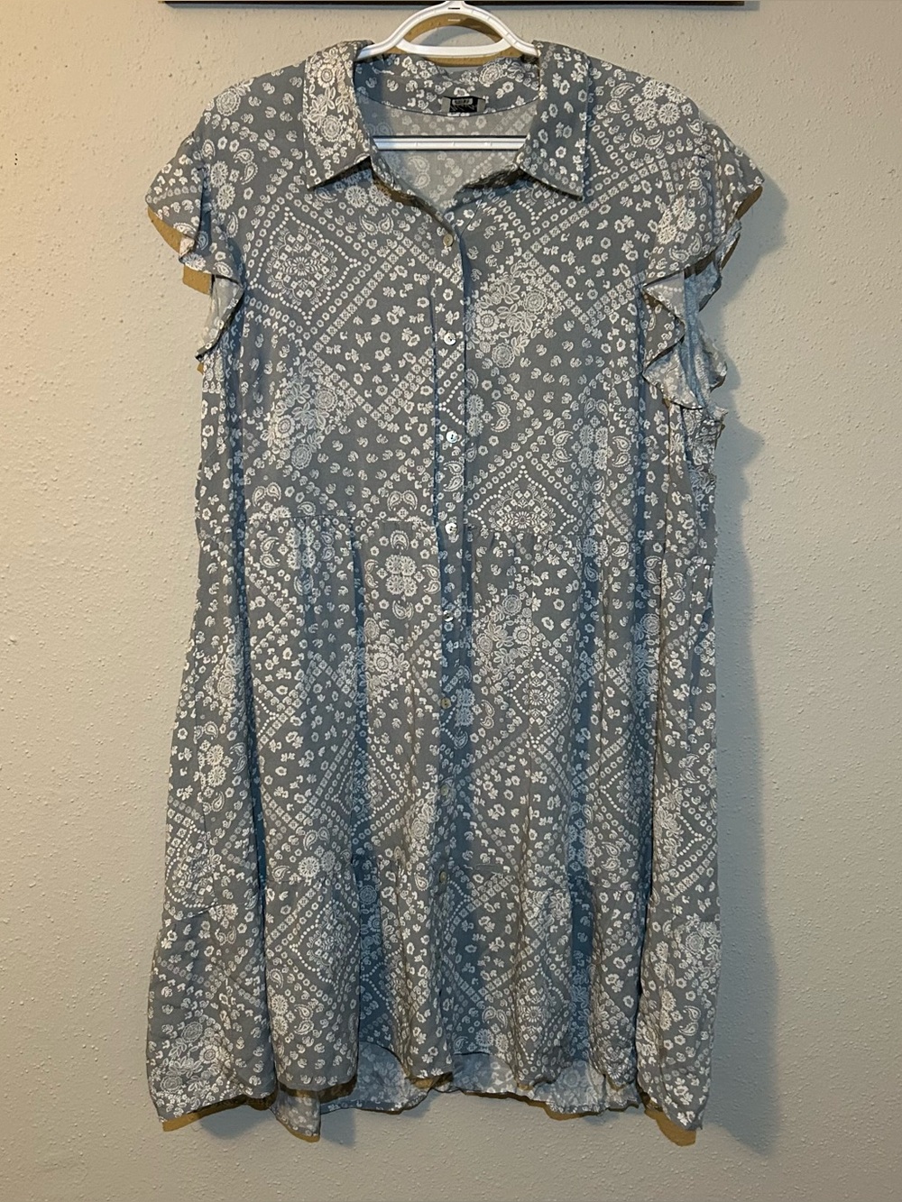 Winslow Blue/Grey Floral Paisley Bandana Print Button Down Dress Size 2X